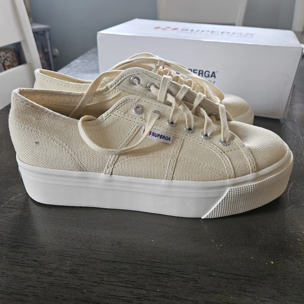 Superga Off-White Platform Sneakers - Picture 1 of 8